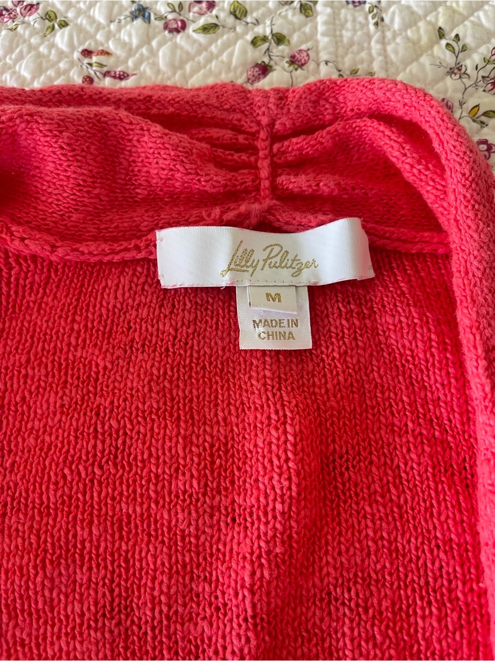 Lilly Pulitzer coral open-front sweater